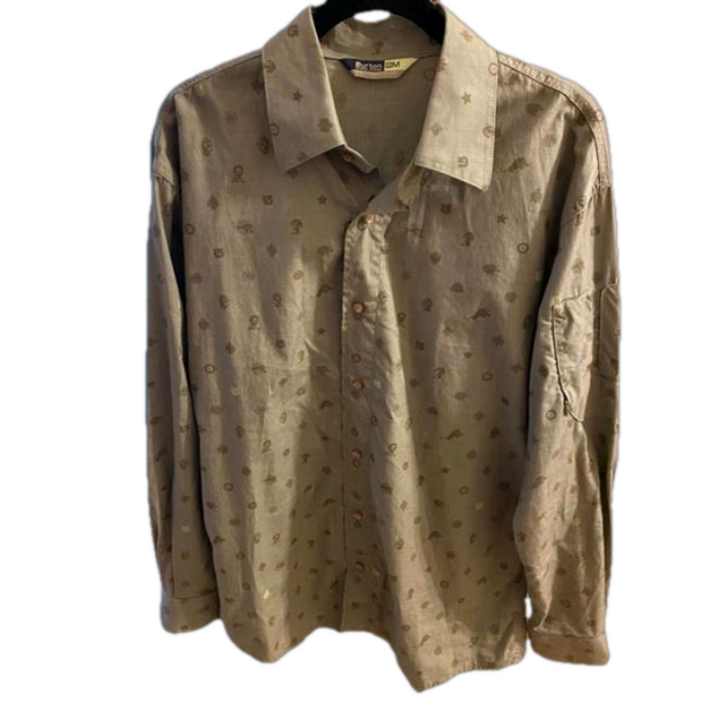 Burton Long Sleeve Button Shirt Mens size medium olive green with pattern